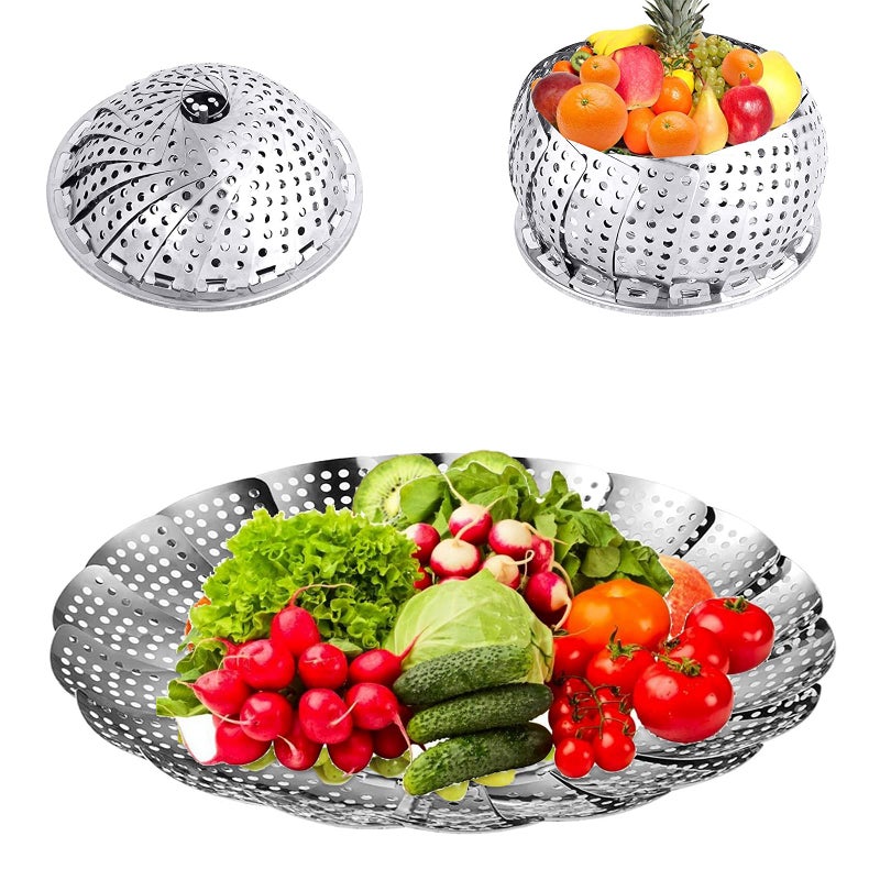 Aswenas Steamer Basket, Stainless Steel Collapsible Steamer Cookware, Adjustable Sizes to Fit Various Pots - Image 1