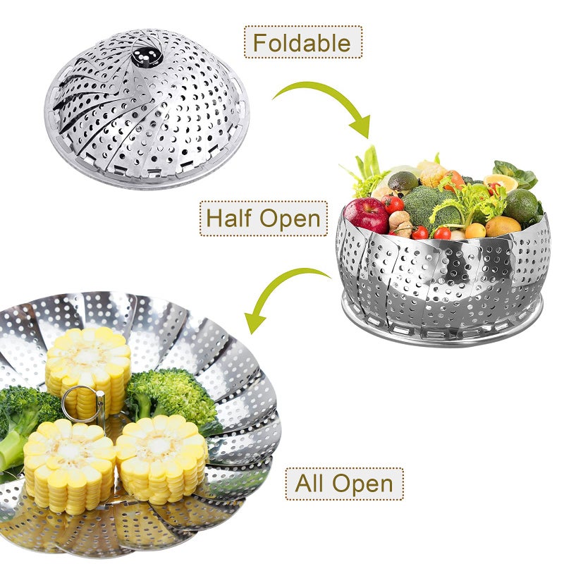 Aswenas Steamer Basket, Stainless Steel Collapsible Steamer Cookware, Adjustable Sizes to Fit Various Pots - Image 3