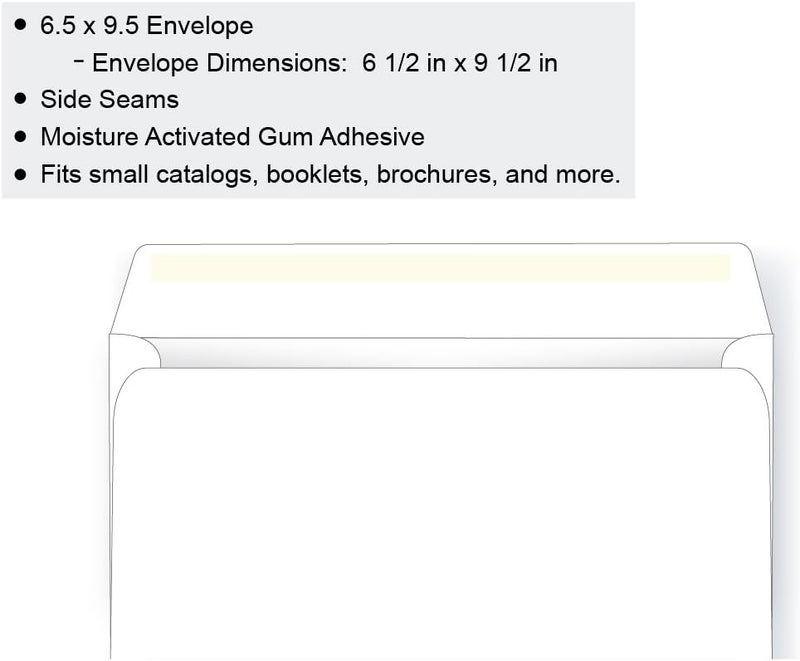 Office Express 6 1/2 x 9 1/2 Booklet Envelope - 24# White - Open Side (6.5 x 9.5) - Large Envelope Series (Box of 250) - Image 3