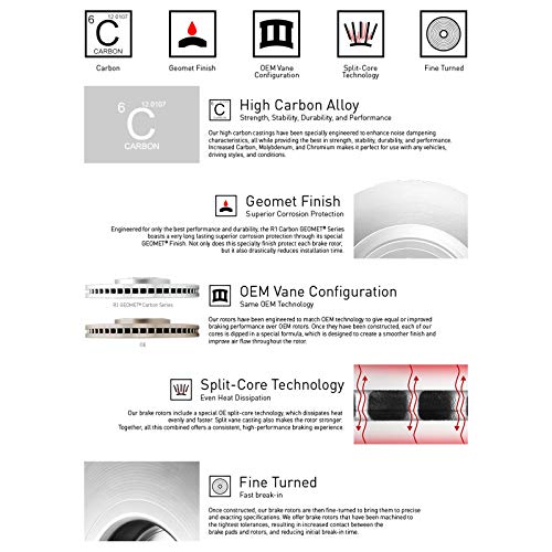 R1 Concepts Front Brakes Pads and Rotors Kit| Front Brakes Rotors| Front Rotors And Brake Pads Kit| Optimum OEp Front Brakes and Rotors| Brake Kit| Fit 2014-2020 Maserati Ghibli - Image 3
