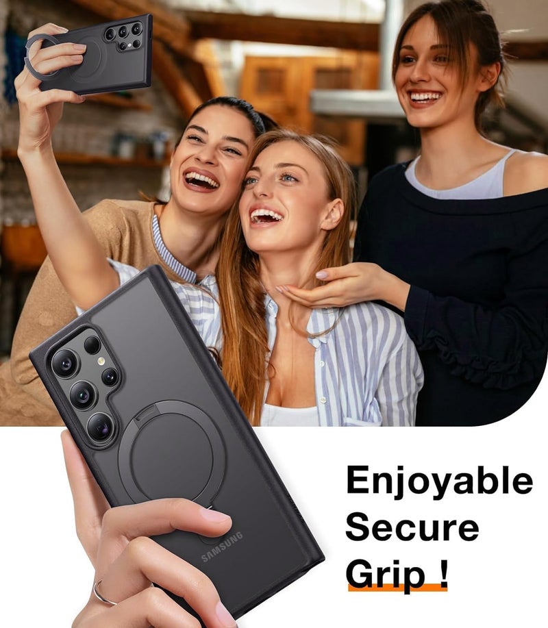 AIBEX Back Cover for Samsung S25 Ultra with OStand Ring Kickstand | Mag-Saf Compatible Magnetic Metal Alloy Ring | Wireless Charging| Slim Thin Shockproof Protective Case- Black - Image 3