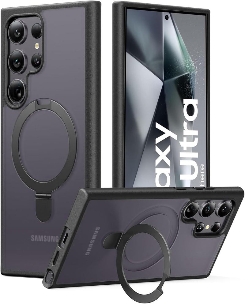 AIBEX Back Cover for Samsung S25 Ultra with OStand Ring Kickstand | Mag-Saf Compatible Magnetic Metal Alloy Ring | Wireless Charging| Slim Thin Shockproof Protective Case- Black - Image 1