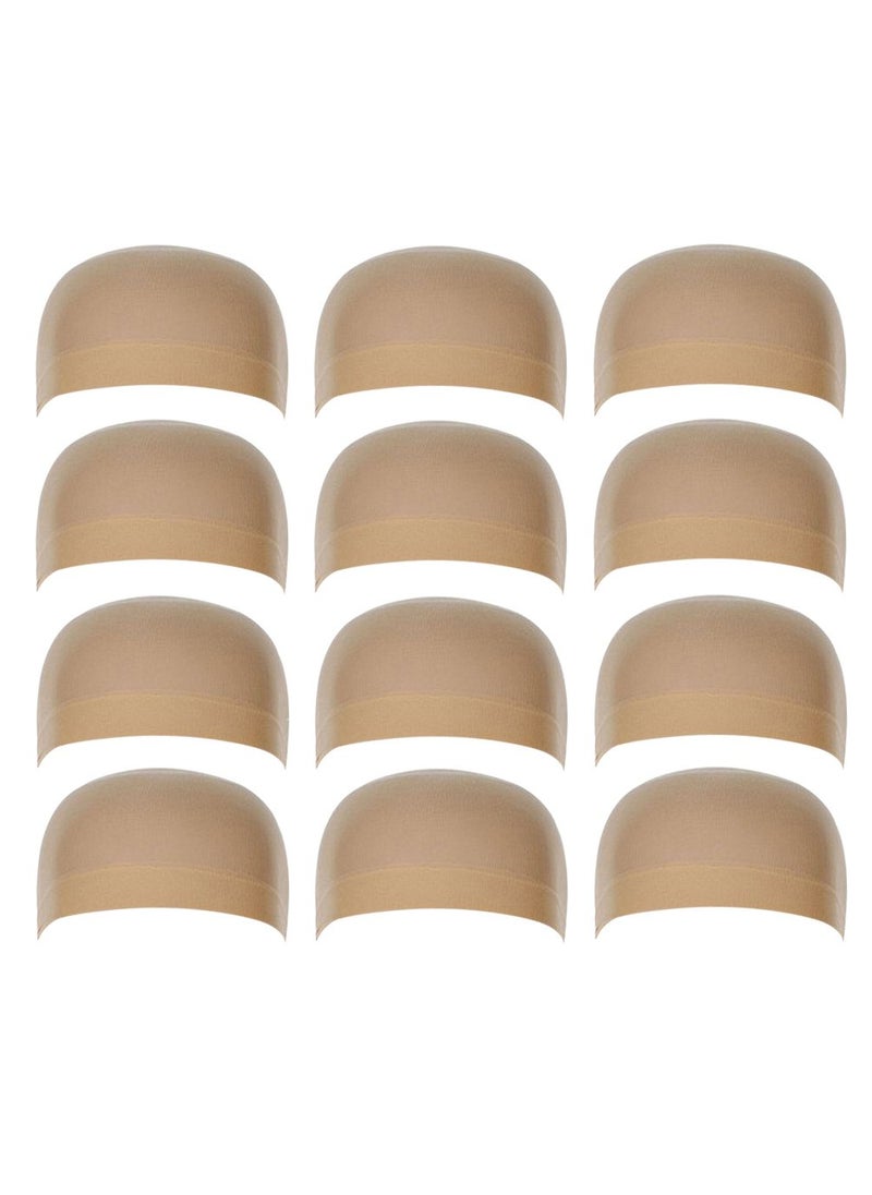 OMORFIEER - 12 Pack Nylon Wig Caps for Women and Men Elastic Stretchy Close End Stocking Wig Caps Neutral Nude Beige - Image 1