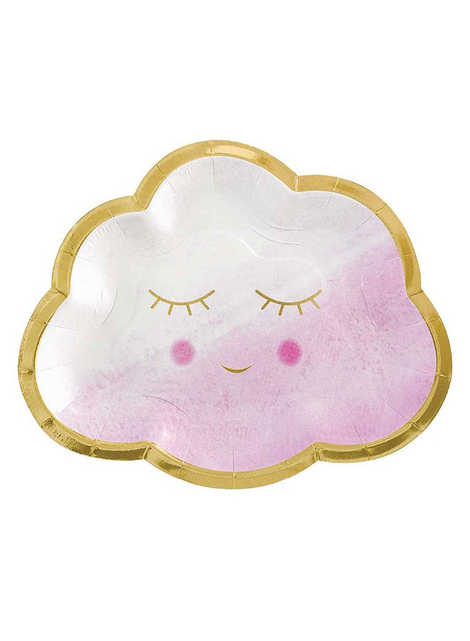 Amscan Oh Baby Girl Metallic Shaped Paper Plates 6.5in, 8pcs, Baby Shower Party Supplies