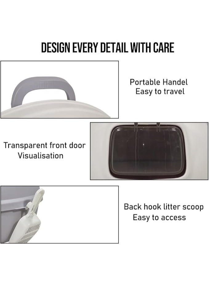 أن ان سي بيتس صندوق قمامة قطط كبير مغلق بالكامل مع مغرفة، مقاوم للرائحة، محمول ومقاوم للرذاذ، مريح وسهل التنظيف، مناسب للاستخدام الداخلي والخارجي (56 سم) - Image 3