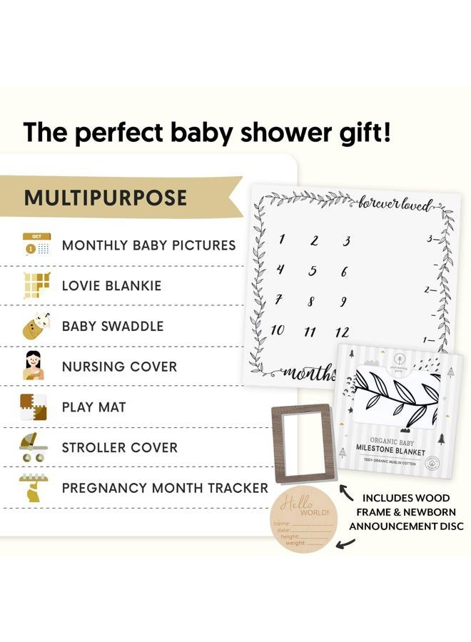 Pondering Pine Organic Baby Monthly Milestone Blanket Boy or Girl - Months Blanket with Wood Frame and Newborn Announcement Disc - Growth Chart for 1-12 Month Milestones, Gender Neutral, 47”x47” - Image 5