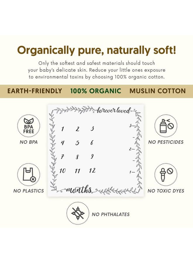 Pondering Pine Organic Baby Monthly Milestone Blanket Boy or Girl - Months Blanket with Wood Frame and Newborn Announcement Disc - Growth Chart for 1-12 Month Milestones, Gender Neutral, 47”x47” - Image 3
