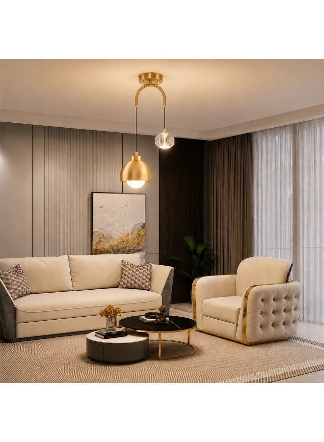 GGEROU 2-Light Modern Pendant Light with Crystal Accent,Gold Chandelier Light Hallway, Light Led Creative Long Line Pendant Lamp Fixture Tri-Color Dimmable Bedroom Bedside Small Ceiling Lighting - Image 1