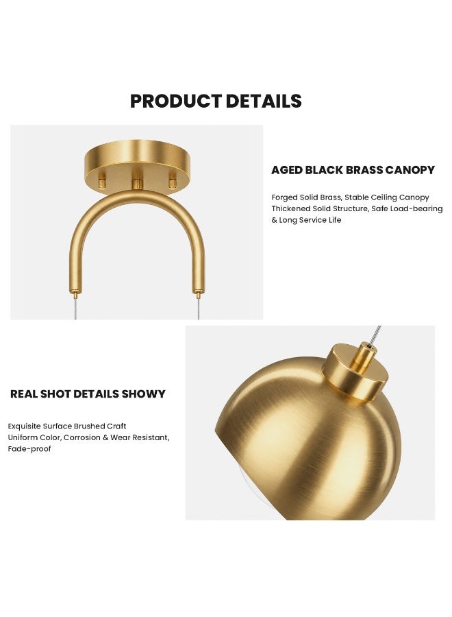 GGEROU 2-Light Modern Pendant Light with Crystal Accent,Gold Chandelier Light Hallway, Light Led Creative Long Line Pendant Lamp Fixture Tri-Color Dimmable Bedroom Bedside Small Ceiling Lighting - Image 2