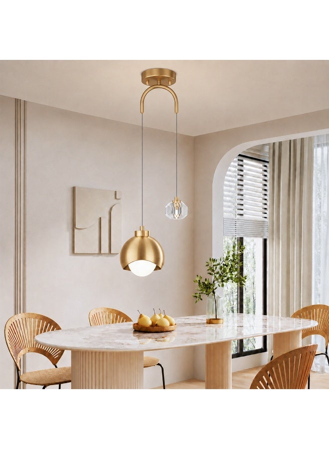 GGEROU 2-Light Modern Pendant Light with Crystal Accent,Gold Chandelier Light Hallway, Light Led Creative Long Line Pendant Lamp Fixture Tri-Color Dimmable Bedroom Bedside Small Ceiling Lighting - Image 3