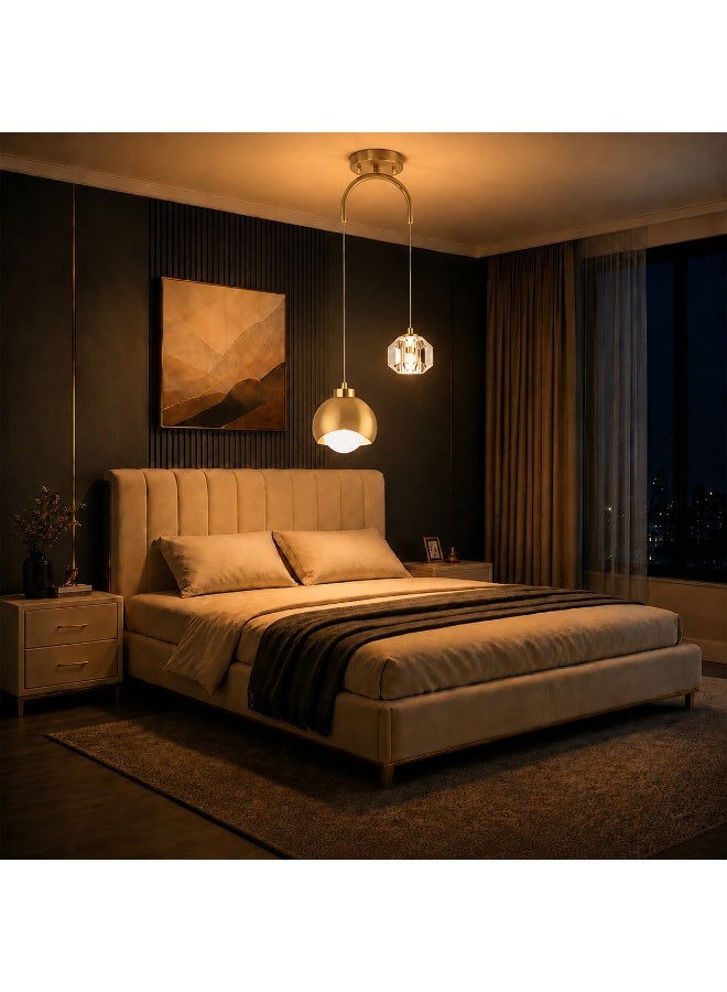 GGEROU 2-Light Modern Pendant Light with Crystal Accent,Gold Chandelier Light Hallway, Light Led Creative Long Line Pendant Lamp Fixture Tri-Color Dimmable Bedroom Bedside Small Ceiling Lighting - Image 4