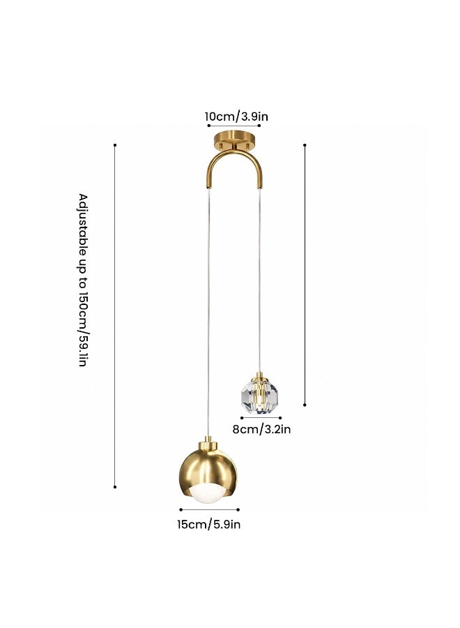 GGEROU 2-Light Modern Pendant Light with Crystal Accent,Gold Chandelier Light Hallway, Light Led Creative Long Line Pendant Lamp Fixture Tri-Color Dimmable Bedroom Bedside Small Ceiling Lighting - Image 5