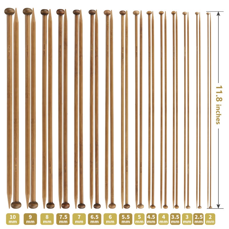 LIHAO 30pcs Bamboo Knitting Needles Set, Wooden Knitting Needles, Knitting Kit Accessories for Beginners Handmade, Single Pointed from 2.0mm-10.0mm - Image 2