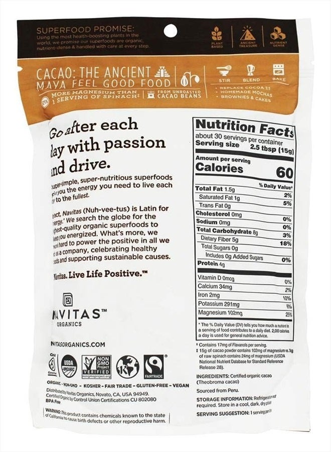 Navitas Organics Cacao Powder, Bags, 30 Servings, 1 Pound (Pack of 1), 16 Ounce