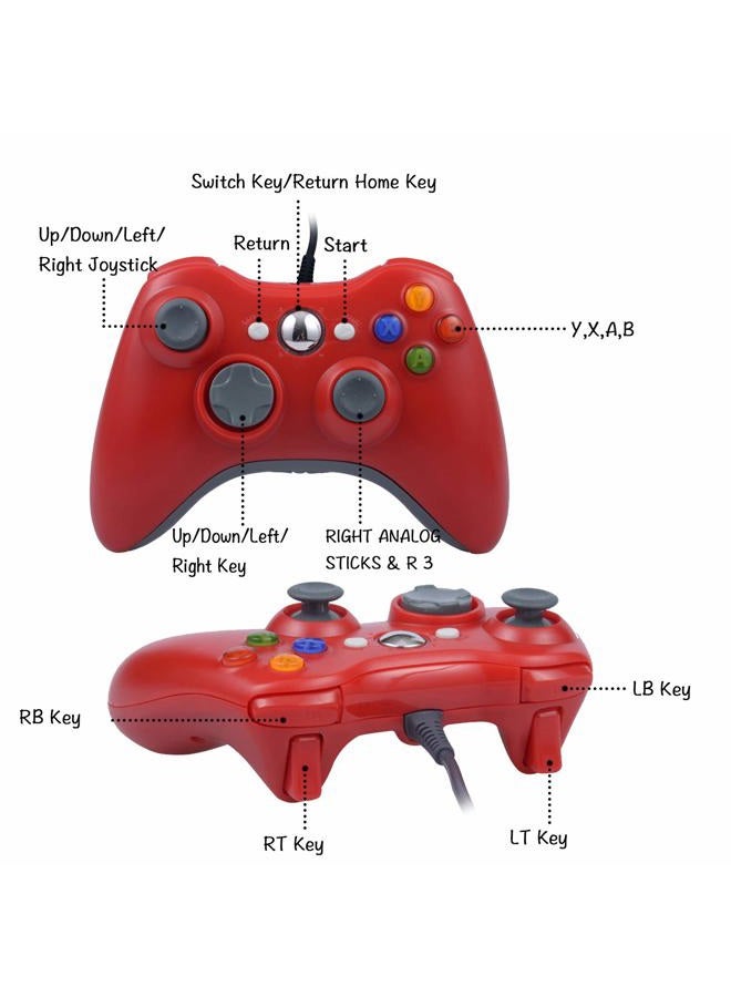 ONE250 USB Wired Game Pad Controller for Xbox 360 Xbox 360 Slim Windows PC - Replacement USB Wired Gamepad (Red) - Image 2