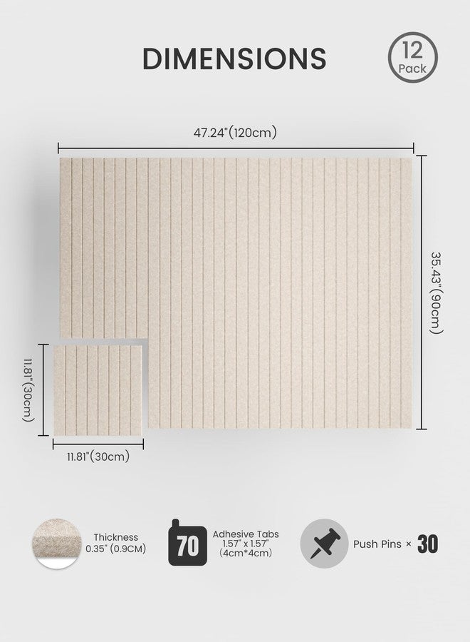 Bumusty Large Cork Board Alternative-48 x 36" Felt Bulletin Board Tiles, with 30 Pushpins, 70 Adhesive Tabs, 12-Pack Slat Wall Paneling, Cork Boards for Office Push Pin Board Felt Board-Oatmeal - Image 2