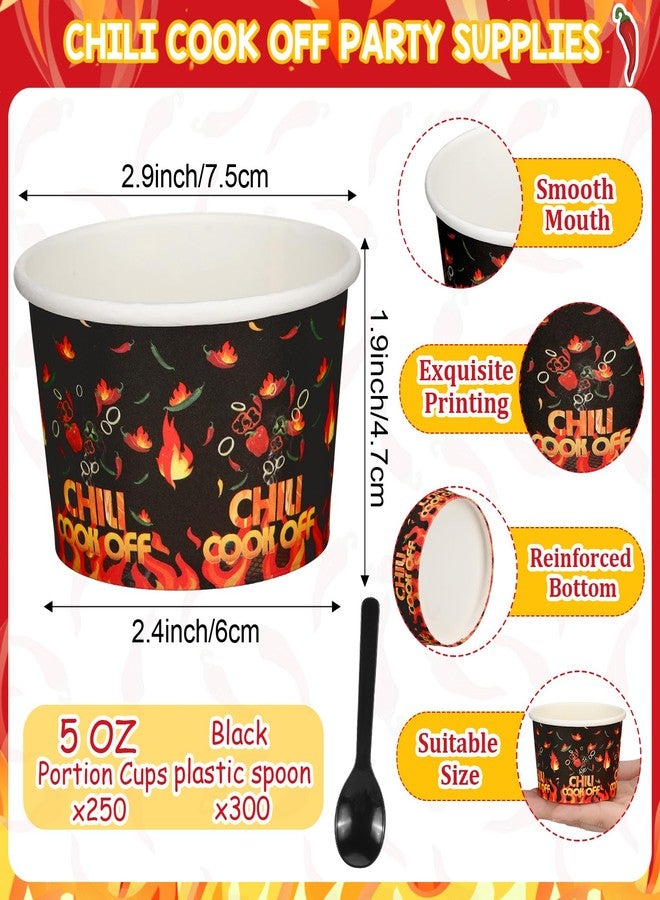 RimCereal 550 Pcs 5 oz Chili Cook Off Party Decorations Include 5 oz Disposable Sample Cook Off Tasting Paper Cups Plastic Spoon for Party Supplies (Mixed Flame Chili) - Image 2