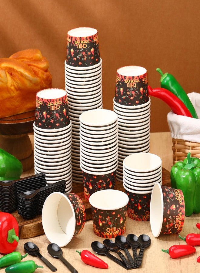 RimCereal 550 Pcs 5 oz Chili Cook Off Party Decorations Include 5 oz Disposable Sample Cook Off Tasting Paper Cups Plastic Spoon for Party Supplies (Mixed Flame Chili) - Image 4