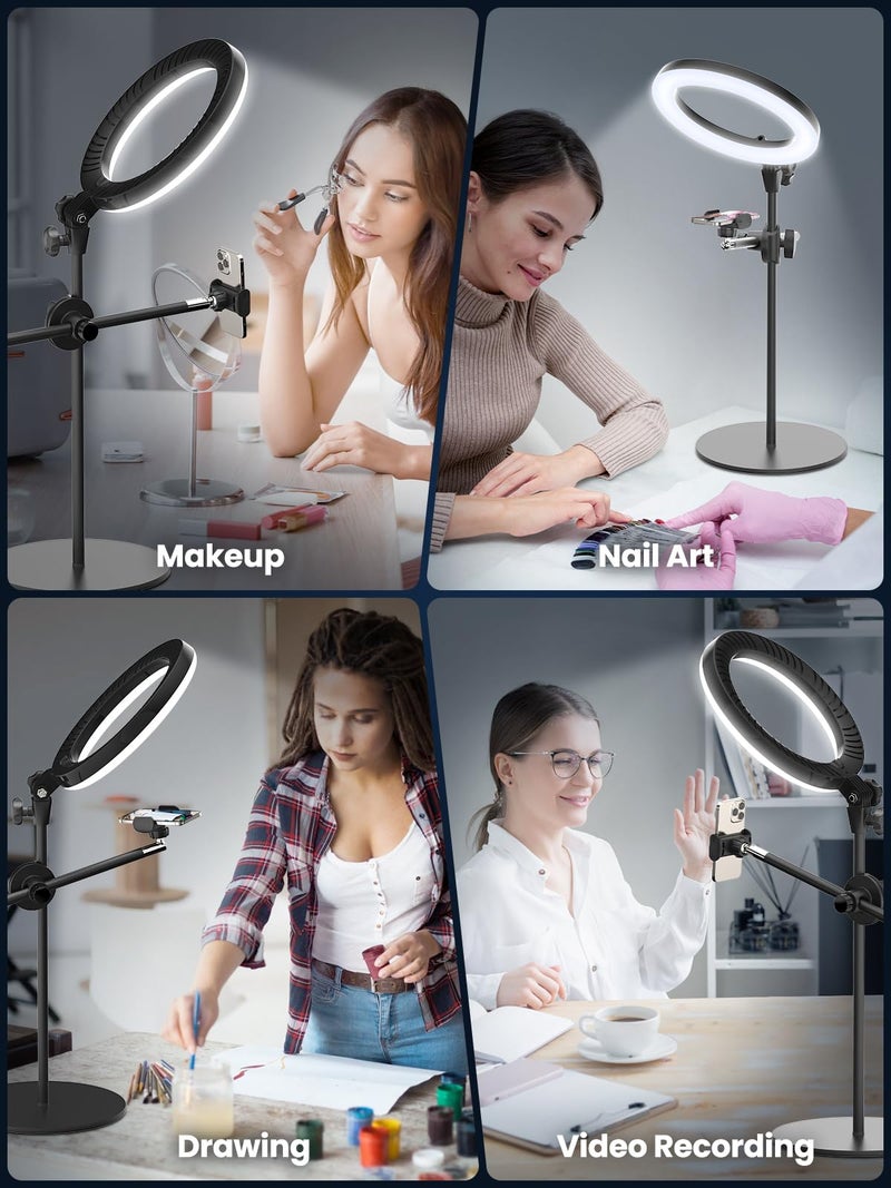 LUXSURE Selfie Ring Light with Stand and Phone Holder,Overhead Phone Mount with 10.5" Ring Lights,Desk Circle Lingt with Tripod Adjustable Shooting Arm for Video Recording,YouTube,TikTok,Live Streaming - Image 2