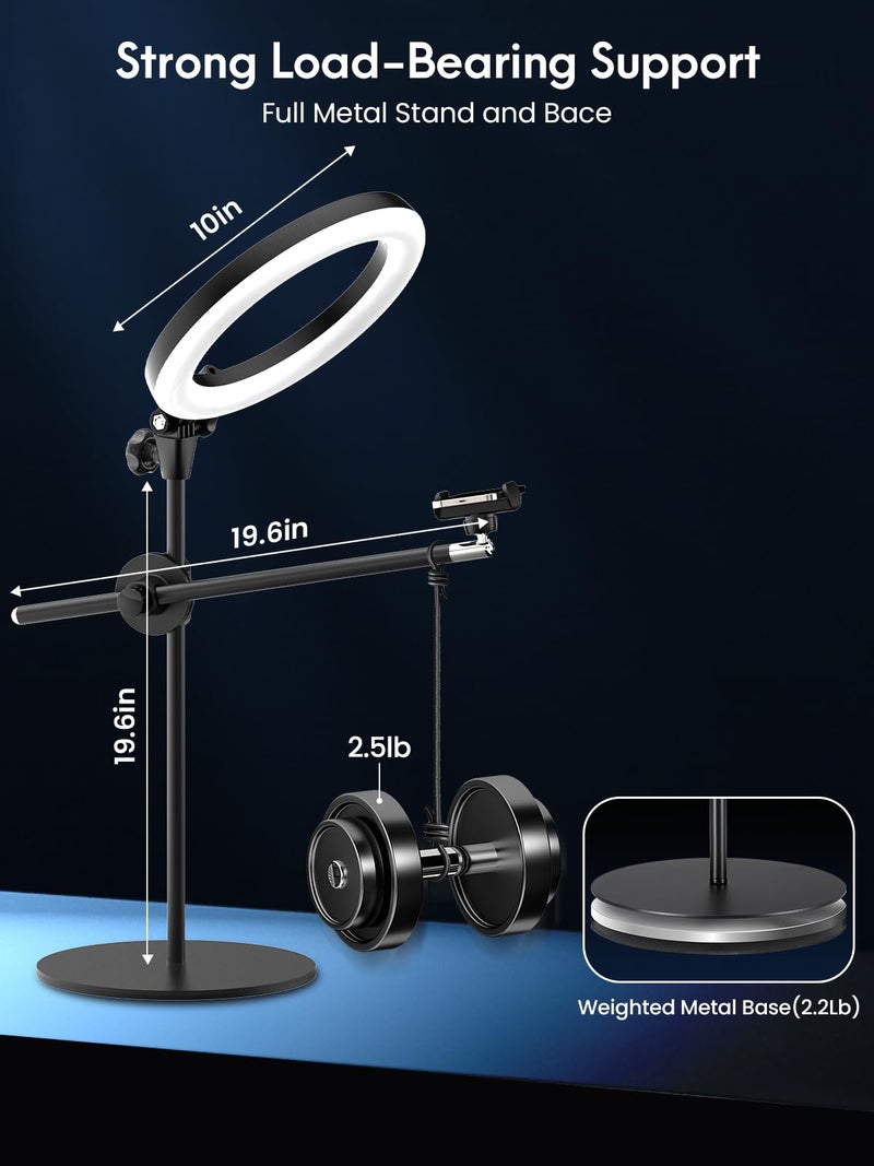 LUXSURE Selfie Ring Light with Stand and Phone Holder,Overhead Phone Mount with 10.5" Ring Lights,Desk Circle Lingt with Tripod Adjustable Shooting Arm for Video Recording,YouTube,TikTok,Live Streaming - Image 5