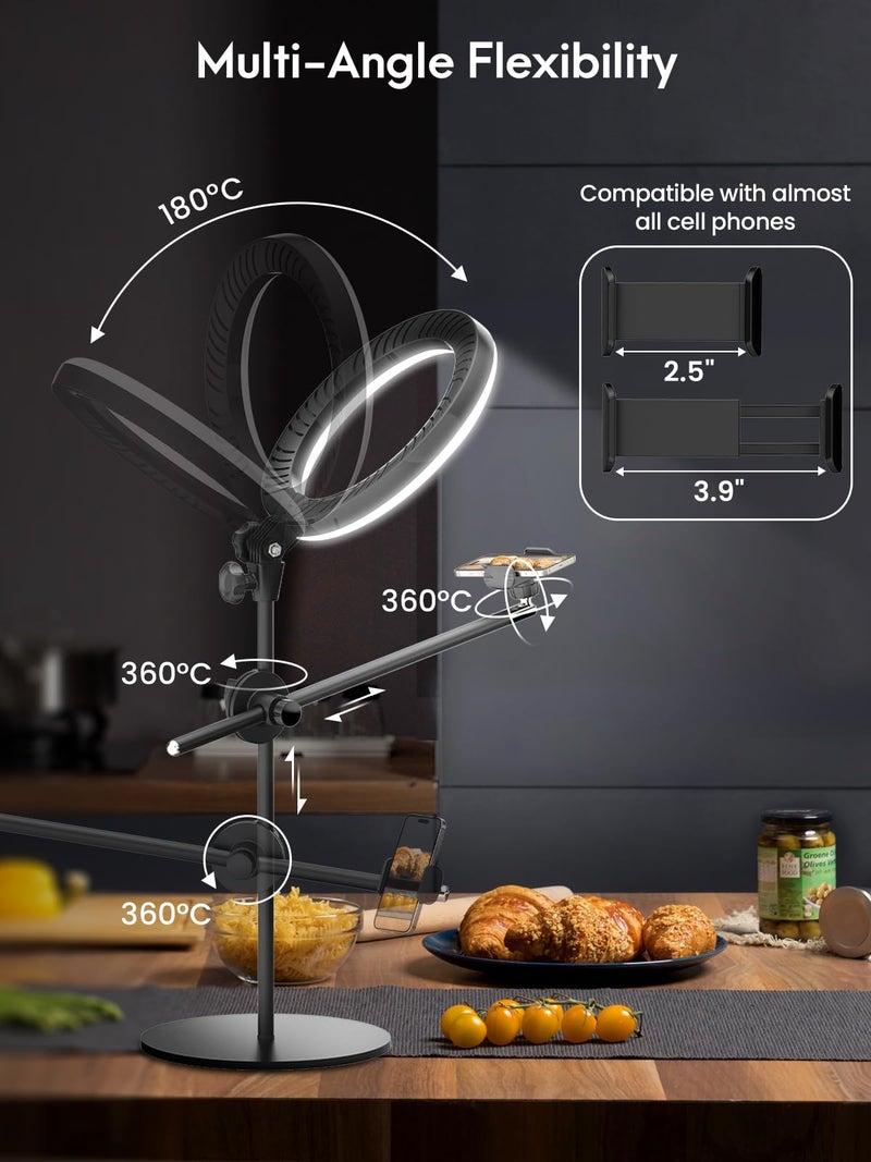 LUXSURE Selfie Ring Light with Stand and Phone Holder,Overhead Phone Mount with 10.5" Ring Lights,Desk Circle Lingt with Tripod Adjustable Shooting Arm for Video Recording,YouTube,TikTok,Live Streaming - Image 3