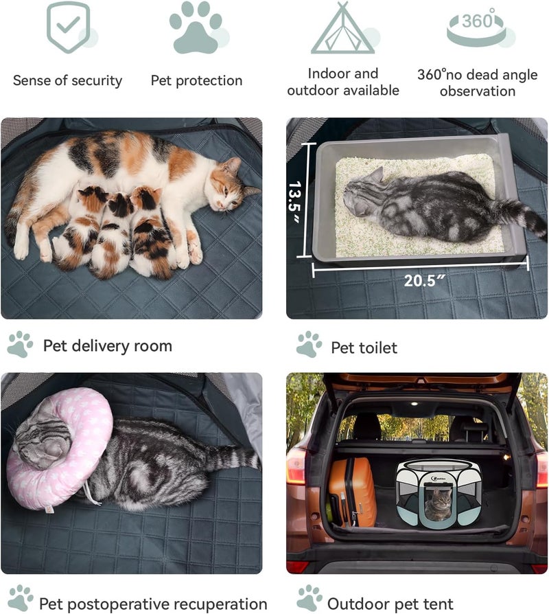 Siedihit Medium Dog Cat Playpen, Puppy Pet Playpen Indoor for Small Dog Crate Tent Cage Outdoor, Portable Pop Up Dogs Enclosure Kennel with Carrying Case for Dogs/Cats/Rabbits (Grey with Pad, Medium) - Image 3