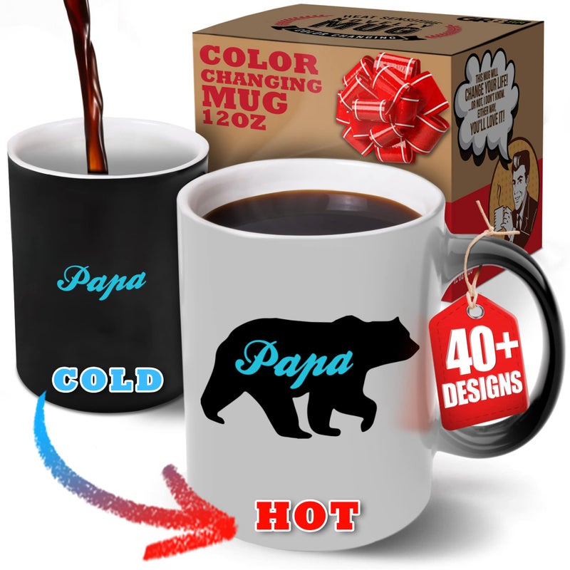 Gr8AM ColorChanging Cute Coffee Mugs 12oz  Papa Bear  Ceramic Mug for Dad Cute Cup  Cool Mugs for Father of the Year Selling Best Personalized Mug  Gift Idea for Men who Have Everything