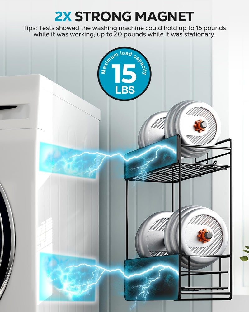 Nieifi Magnetic Shelves for Washing Machine, Heavy Duty, 2 Tier Magnetic Laundry Organizer, Dryer Sheet Holder for Laundry Room Storage, Black - Image 2