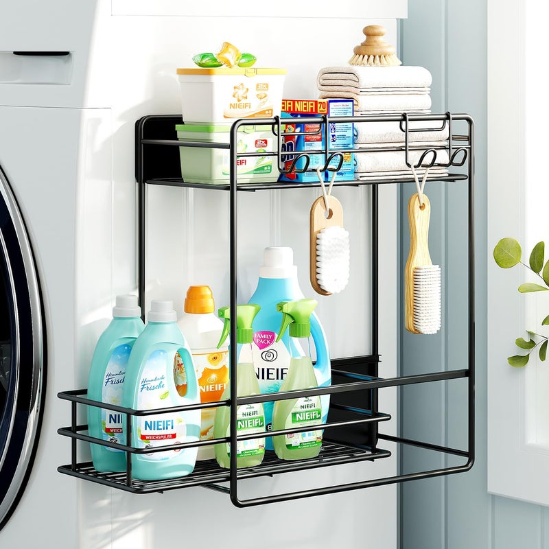Nieifi Magnetic Shelves for Washing Machine, Heavy Duty, 2 Tier Magnetic Laundry Organizer, Dryer Sheet Holder for Laundry Room Storage, Black - Image 1