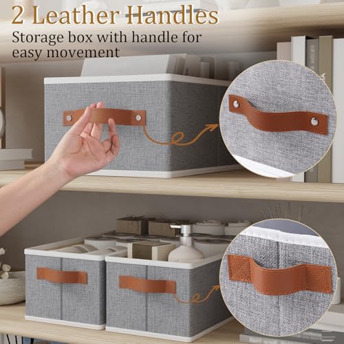 OUTBROS Cube Storage Unit Boxes, Foldable Bins for Bedrooms, Living Rooms, Shelves, Baskets With Handles, Fabric Wardrobe Organiser, Grey, 16.1 x 6.5 x 9.8 inch, 3-Pack - Image 4