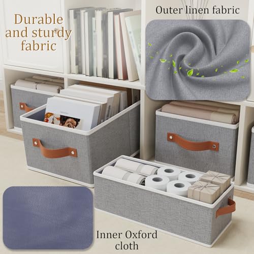 OUTBROS Cube Storage Unit Boxes, Foldable Bins for Bedrooms, Living Rooms, Shelves, Baskets With Handles, Fabric Wardrobe Organiser, Grey, 16.1 x 6.5 x 9.8 inch, 3-Pack - Image 5