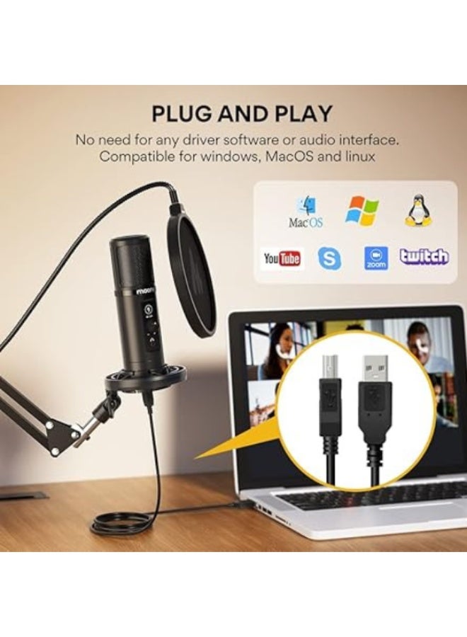 Maono PM422 USB Microphone for Computers with Mute and Volume Control for Multiple Uses, Studio Recording, Podcasting, Gaming, Live Streaming on Twitch and YouTube, Unidirectional, Black - Image 2