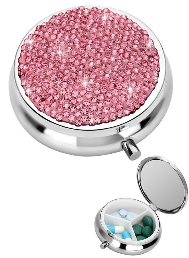 Bling Crystal Pill Box, Portable 3 Compartments Daily Pill Organizer, Small Travel Pill Case For Purse Or Pocket, Medicine Vitamin Pill Container Organizer - Image 1