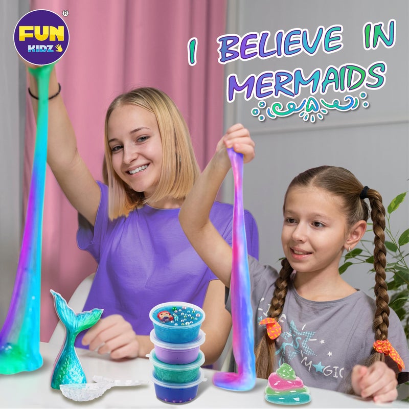FUN KIDZ Summer Gift Mermaid Slime Kit for Girls, FunKidz Shimmer Slime Making Kit for Kids Age 8-12 DIY Soft Glitter Glossy Metallic Slime Toy - Image 3