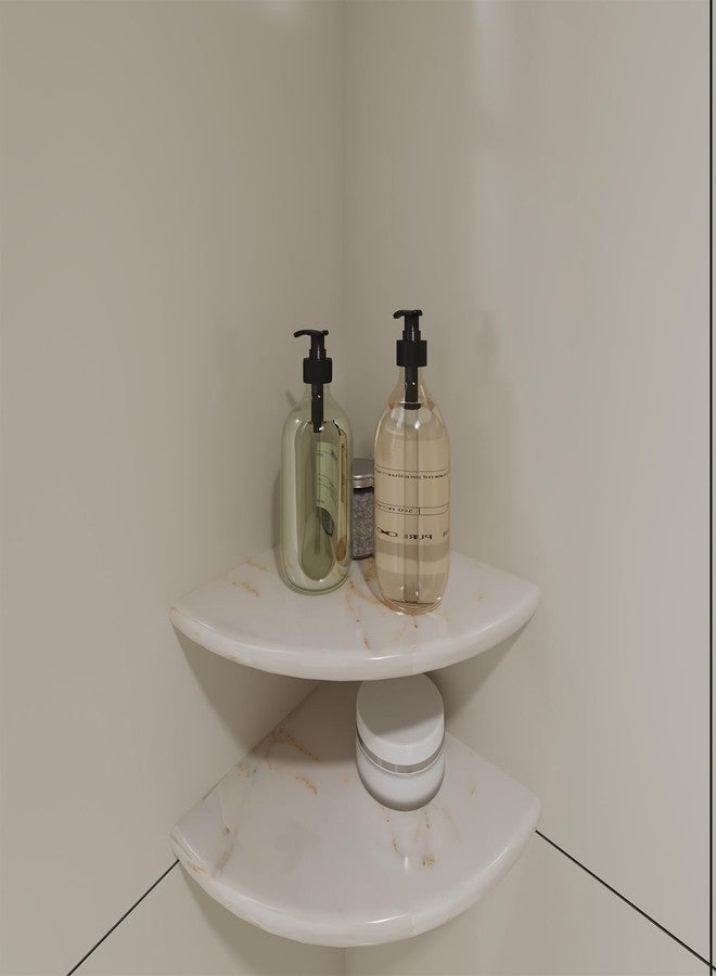 Adolif 2 Pcs Gold Marble Corner Shower Shelf, 9 Inch Wall Mounted Marble Corner Shelves for Shower Bathroom Kitchen, Polished - Image 2