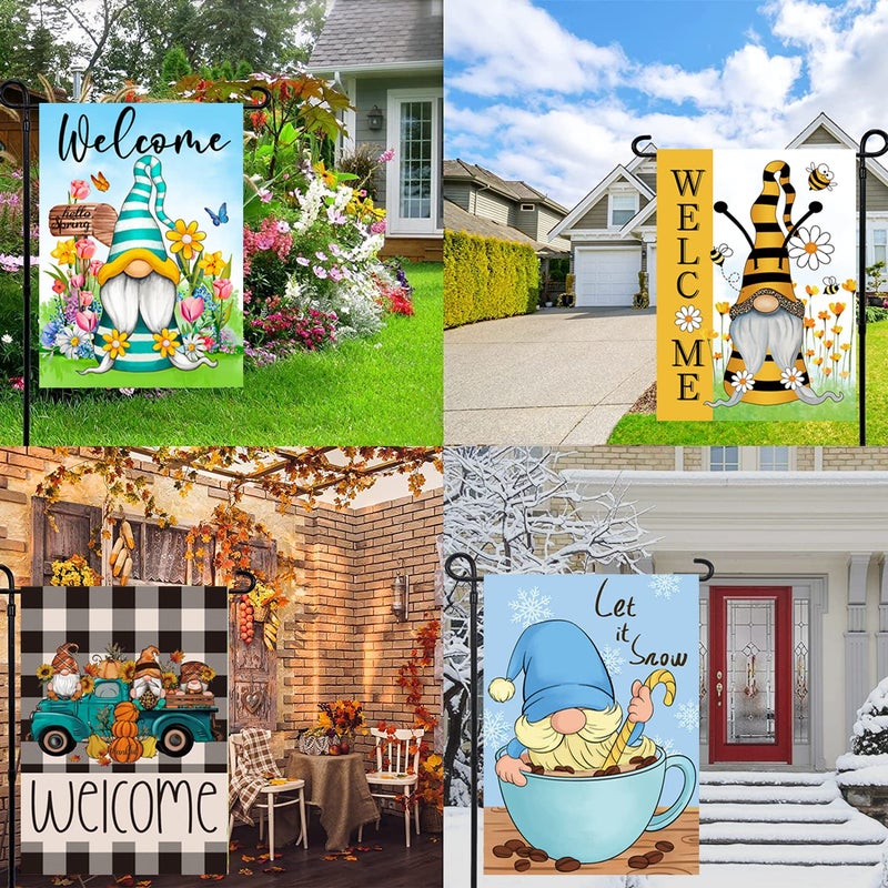 Pating Set of 10 Gnome Seasonal Garden Flags,Double Sided 12 x 18 Inch Yard Flags,small garden flags for outside, Christmas Spring Seasonal Flags for Outdoor,Holiday Garden Flags for All Seasons - Image 5