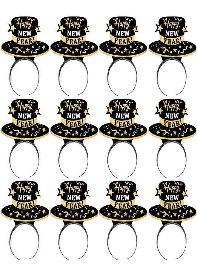 WEEPA 12 Pcs New Year's Eve Party Decorations 2026 New Year Eve Hats HAPPY NEW YEAR Headbands Paper Black Tiara With Gold Glitter Headbands - Image 1