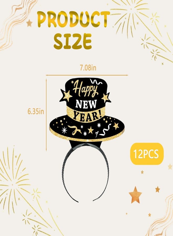 WEEPA 12 Pcs New Year's Eve Party Decorations 2026 New Year Eve Hats HAPPY NEW YEAR Headbands Paper Black Tiara With Gold Glitter Headbands - Image 2