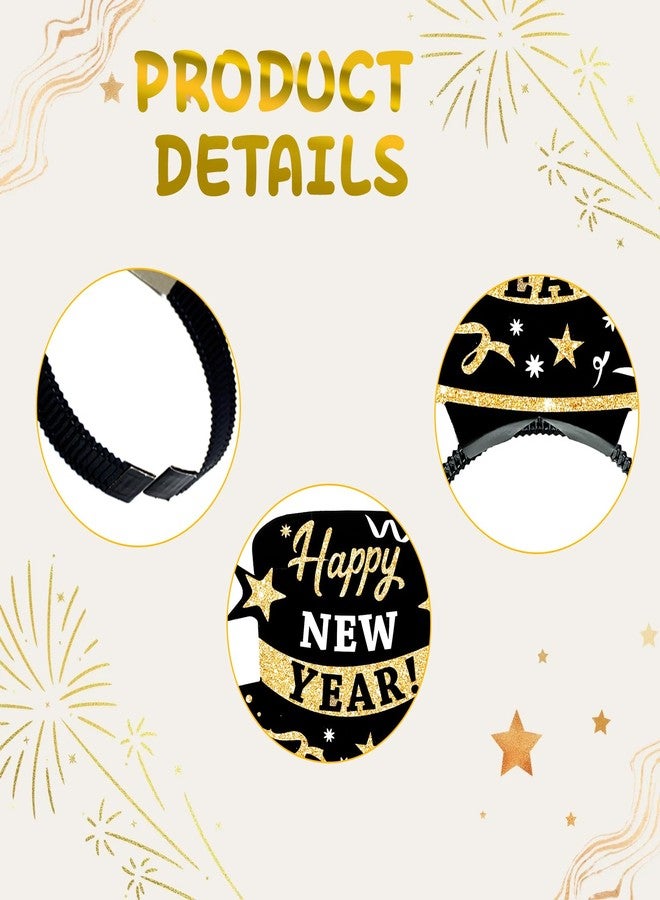 WEEPA 12 Pcs New Year's Eve Party Decorations 2026 New Year Eve Hats HAPPY NEW YEAR Headbands Paper Black Tiara With Gold Glitter Headbands - Image 3