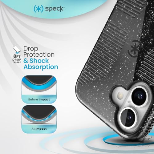 Speck CandyShell Grip iPhone 16 Case Slim MagSafe Black GlitterSteel Black - Image 3
