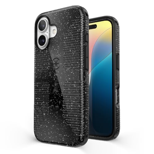 Speck CandyShell Grip iPhone 16 Case Slim MagSafe Black GlitterSteel Black - Image 1