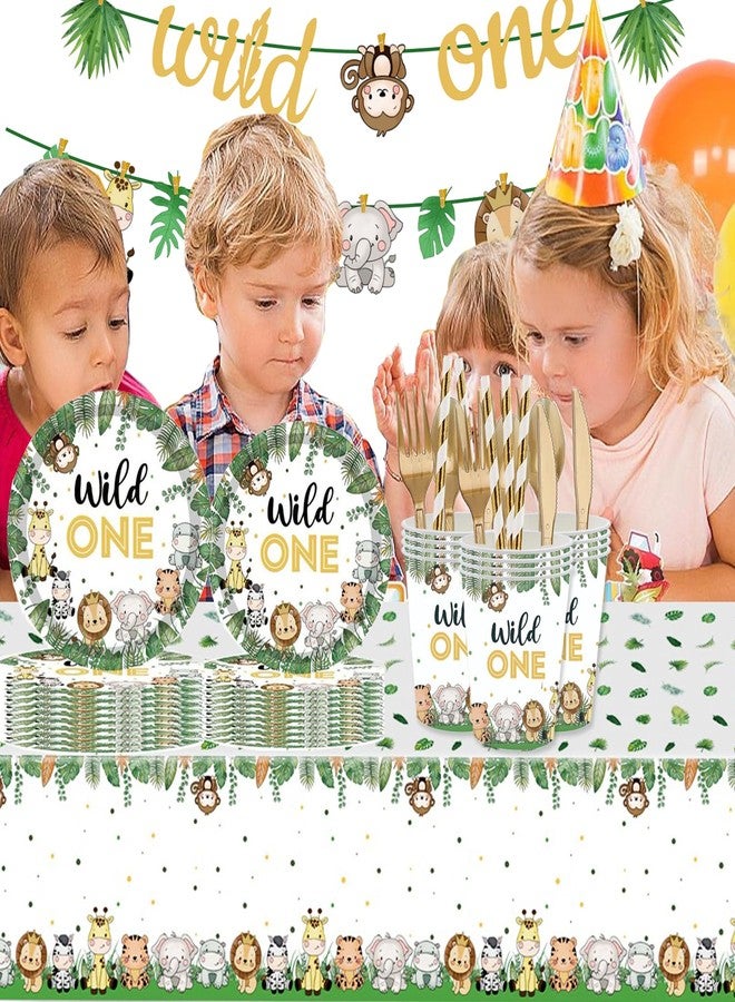 GalaHub Wild One Birthday Decorations 202 Pcs for 25 Guests, Jungle Safari Theme Party Supplies with Animal Plates Napkins Cutlery Tablecloth Banner, Baby Shower or Boys 1st Birthday Party - Image 3