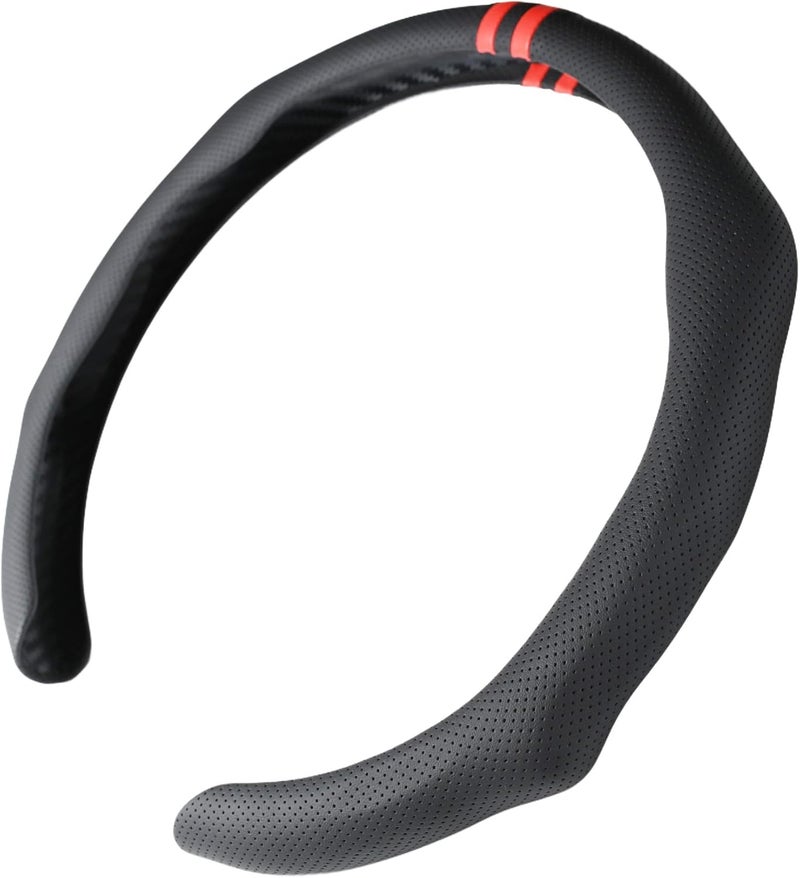 PartsTo غطاء عجلة قيادة رياضي مثقب من جلد نابا مع خطوط حمراء مقاس عالمي 14½" إلى 15" لسيارات وسيارات الدفع الرباعي والشاحنات الصغيرة 14.5 إلى 15 بوصة نابا - Image 1