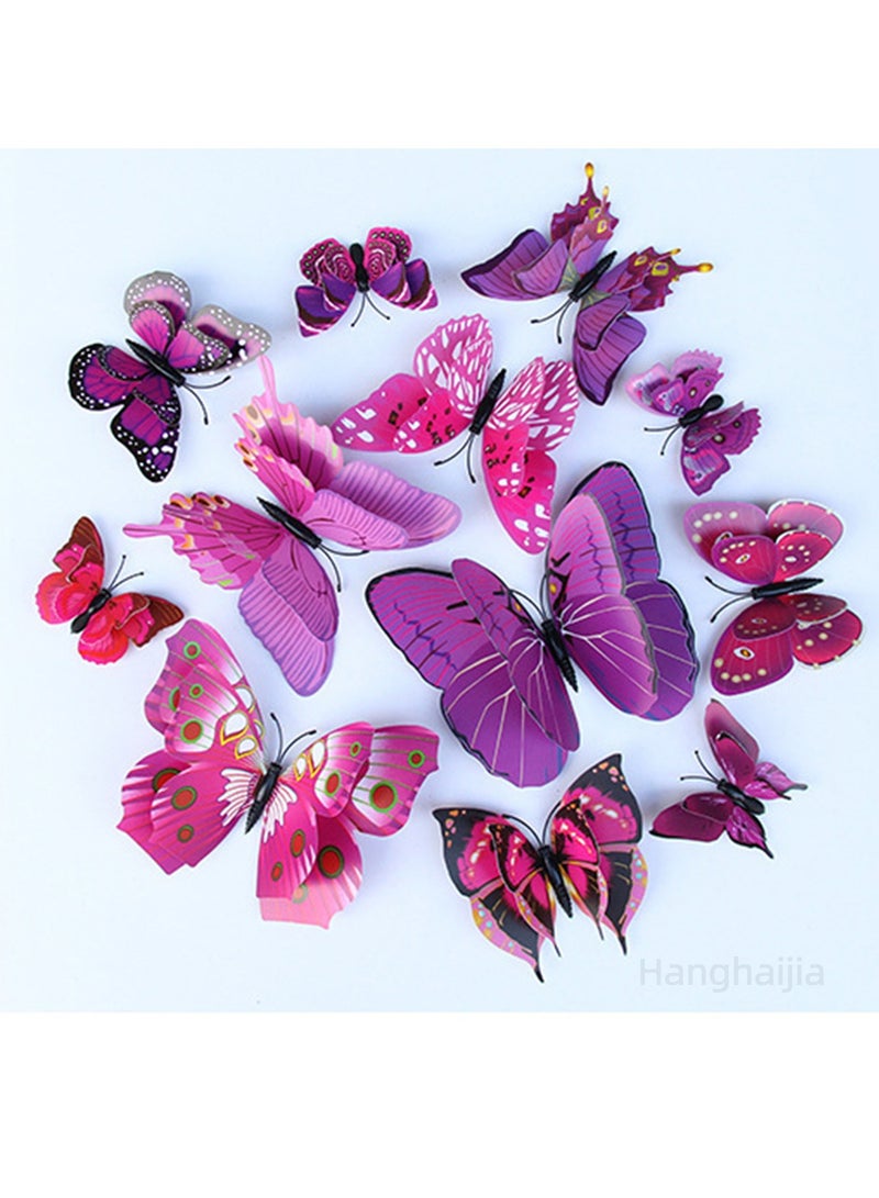 هانغهايجيا 12 قطعة محاكاة استريو ثلاثي الأبعاد ثلاثي الأبعاد لمحاكاة فراشة مزدوجة الطبقة فراشة غرفة المعيشة مشهد حائط ديكور غرفة المعيشة ملصقات حائط غرفة نوم غرفة نوم روضة أطفال ملصقات ثلاجة إبداعية - Image 2