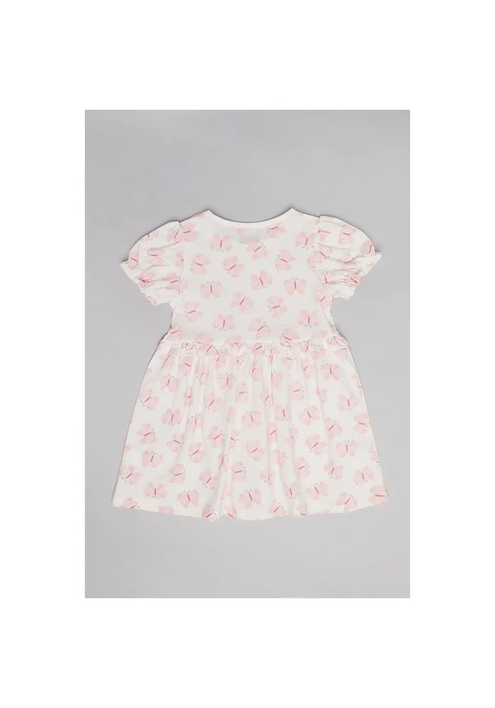 R&b Printed Fit & Flare Dress with Crew Neck and Puff Sleeves