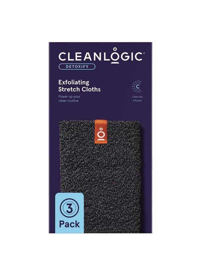 cleanlogic قماش تقشير الجسم مرن مع الفحم المنقّي - ليفة استحمام وغسل قابلة لإعادة الاستخدام - أداة العناية بالبشرة اليومية - عبوة قيمة تحتوي على 3 قطع - Image 1