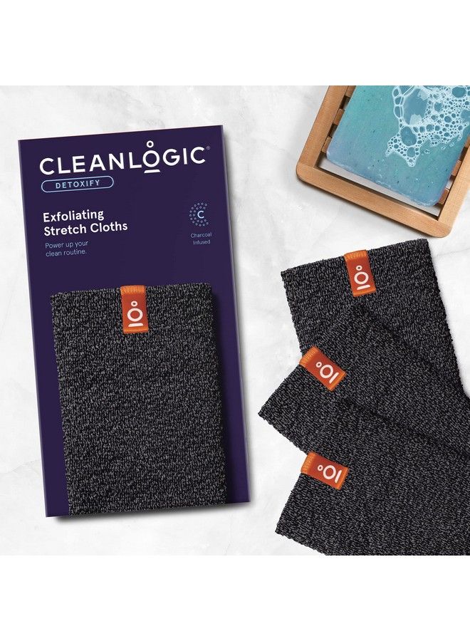 cleanlogic قماش تقشير الجسم مرن مع الفحم المنقّي - ليفة استحمام وغسل قابلة لإعادة الاستخدام - أداة العناية بالبشرة اليومية - عبوة قيمة تحتوي على 3 قطع - Image 3