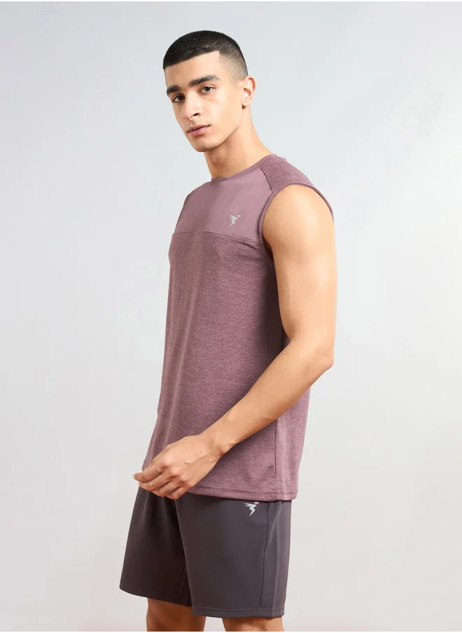 تكنوسبورت Technosport Men Two Tone Crew Neck Slim Fit Tank T-Shirt