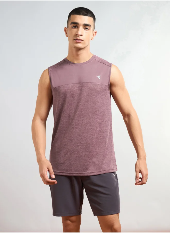 تكنوسبورت Technosport Men Two Tone Crew Neck Slim Fit Tank T-Shirt