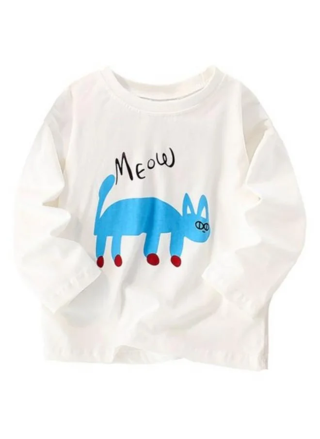 YUNIQEE White Printed Long Sleeve Crew Neck T-Shirt